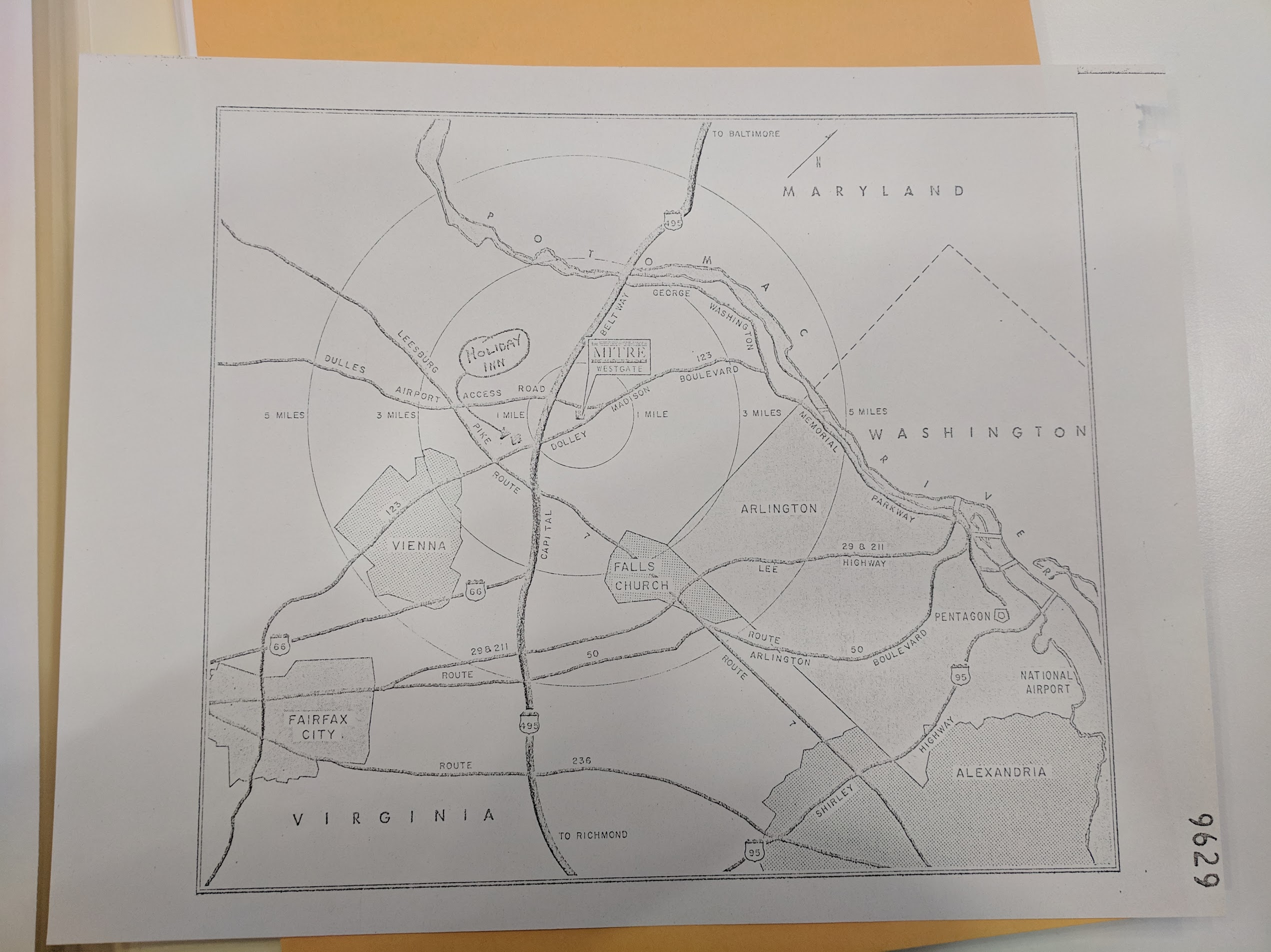 A map of Northern Virginia with Mitre and the Holiday Inn highlighted.